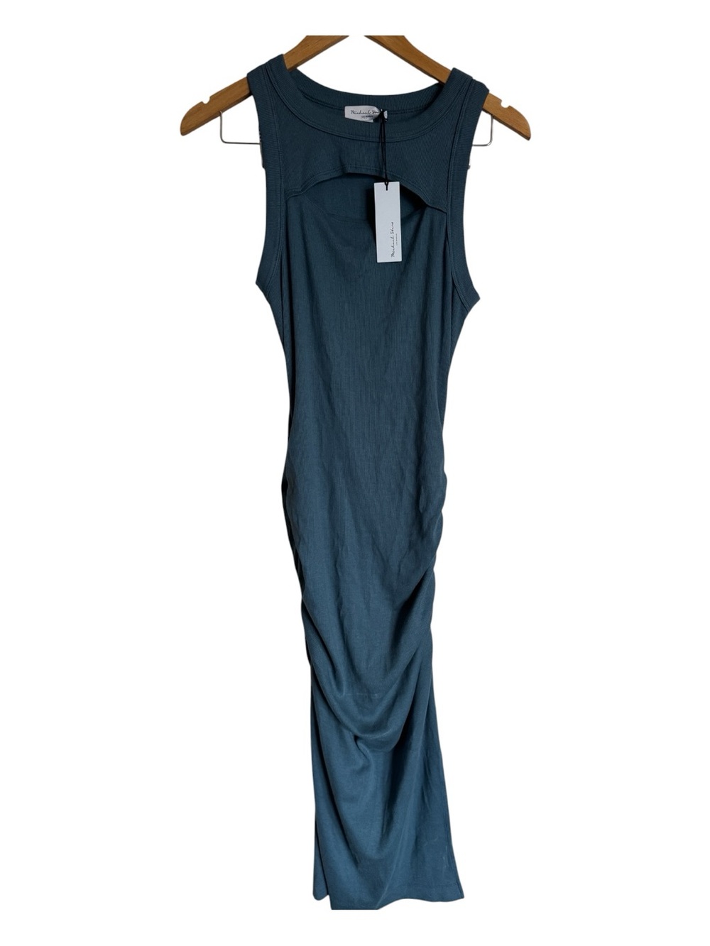 MICHAEL STARS Sleeveless Teal (Pebble) Maxi Dress with Side Ruching M
